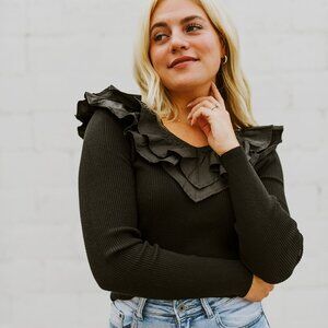 BRAND NEW NEVER WORN Black Ruffled Top